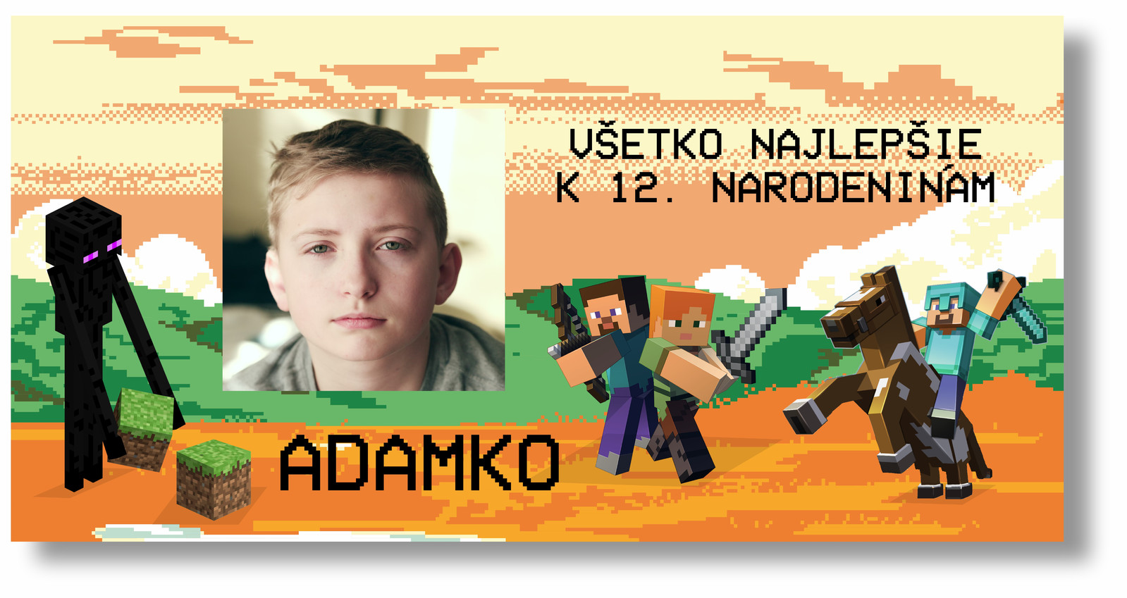 Personal Narodeninový banner s fotkou - Minecraft Rozmer banner: 130 x 65 cm