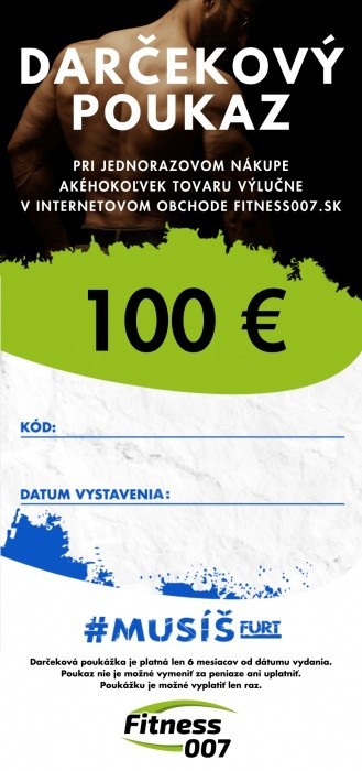 Elektronický darčekový poukaz na fitness007.sk v hodnote 100 €