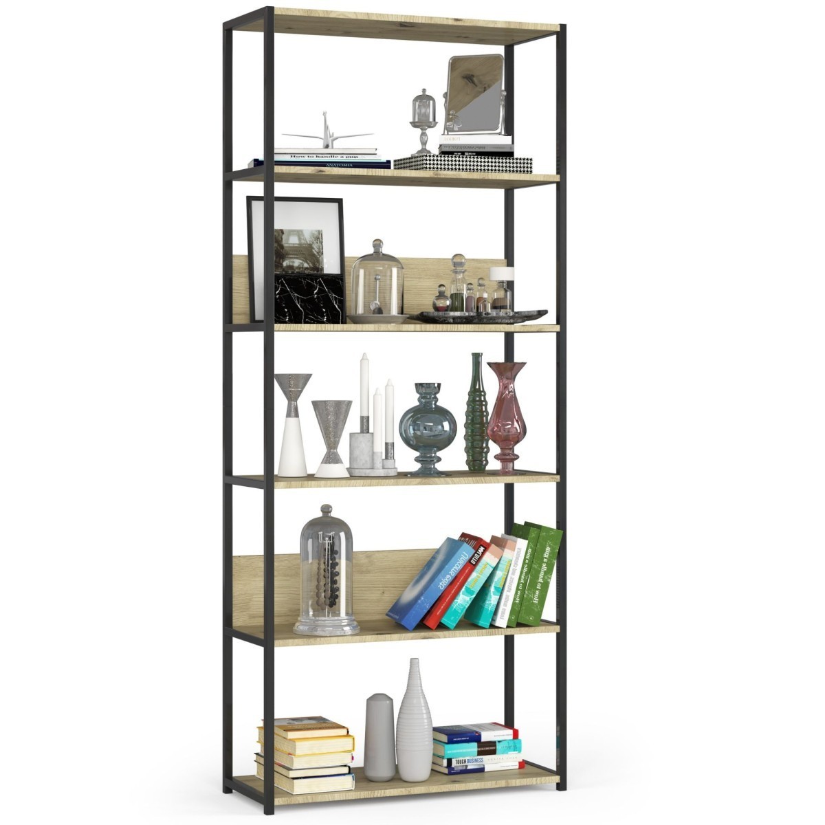 Regál LOFT 80 cm černý/dub artisan