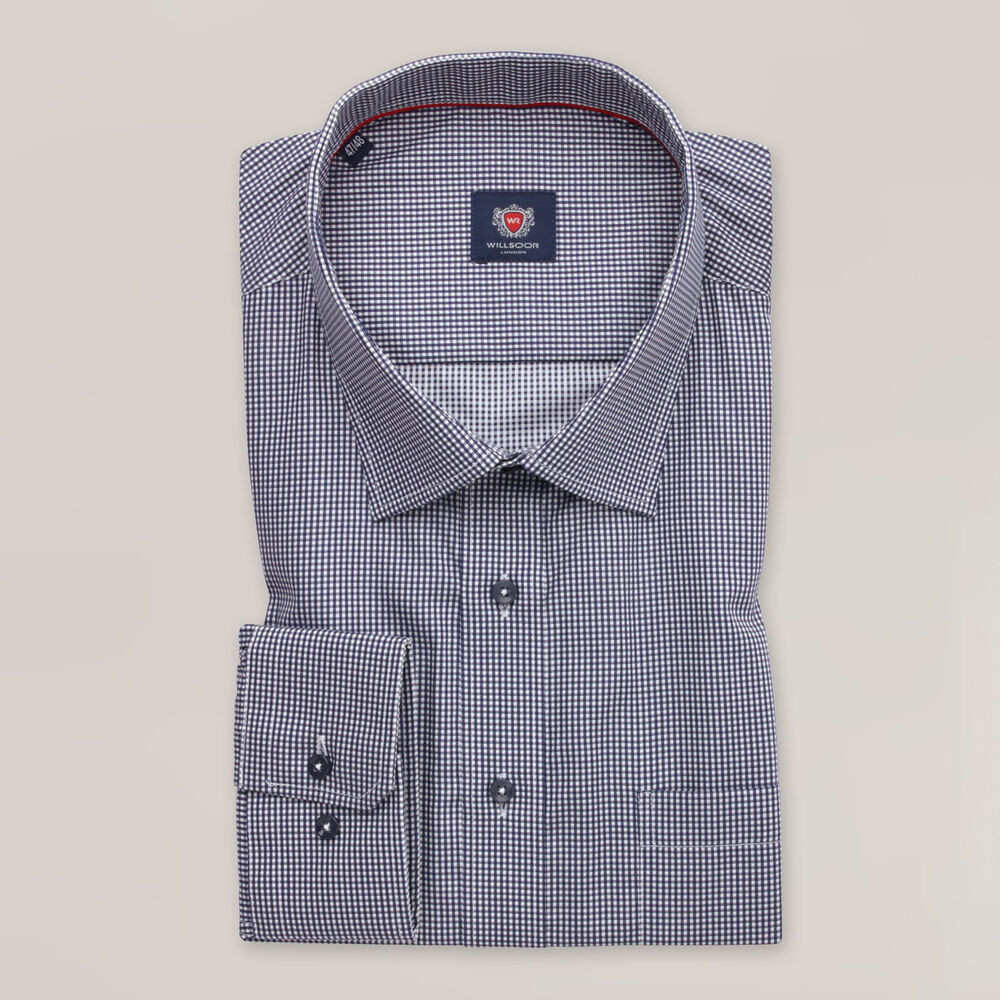 Pánska klasická košeľa s jemným károvaným vzorom v námorníckej farbe 16017