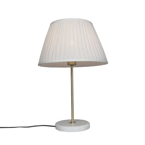 Retro stolná lampa mosadz s nariaseným tienidlom krémová 35 cm - Kaso