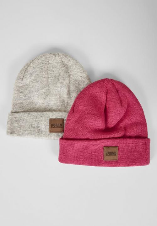 Urban Classics Logopatch Beanie Kids 2-Pack pink/heatherwhite - 110/116