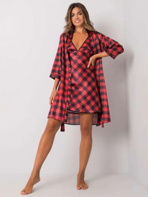 Dámska čierno-červená kockovaná nočná súprava S