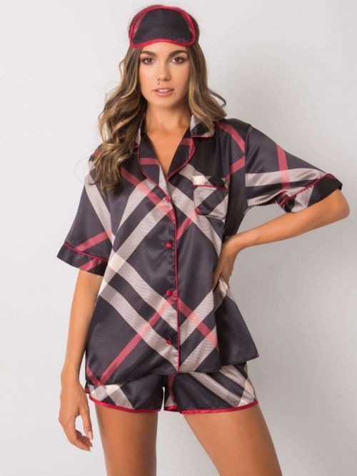 Čierne kockované dámske pyžamo S