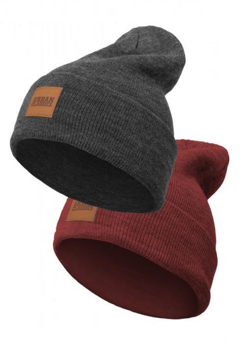 Urban Classics Logopatch Beanie Kids 2-Pack charcoal+burgundy - 110/116