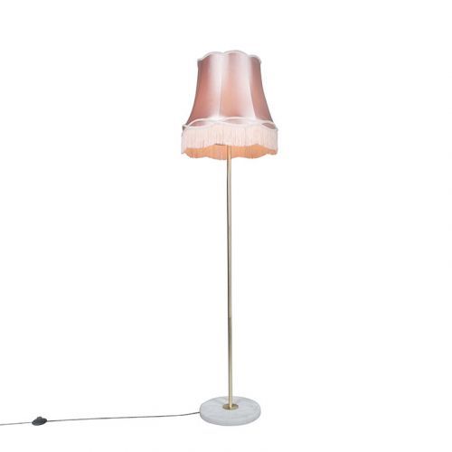 Retro stojaca lampa mosadz s odtieňom Granny ružová 45 cm - Kaso