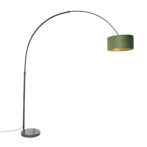 Oblúková lampa čierny zamatový odtieň zelený so zlatom 50 cm - XXL
