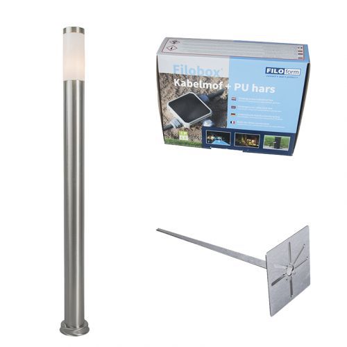Vonkajší stĺpik z ocele 110 cm IP44 - Rox s hrotom zeme a objímkou pre kábel