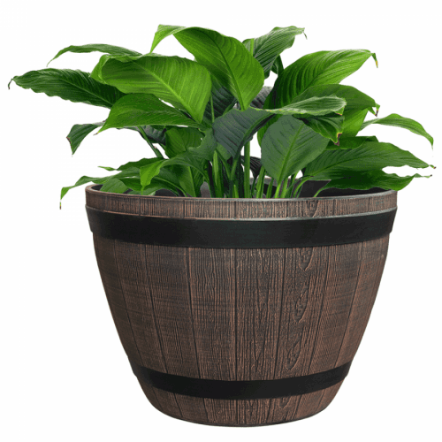 Plastový květináč, hnědá barva, vzor dřevo, MODAN TYP 2