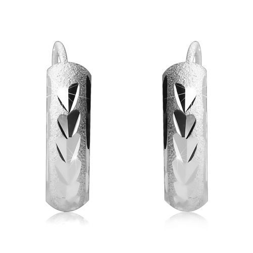 Okrúhle strieborné náušnice 925 s pieskovaným povrchom, lesklé zárezy, 4 mm