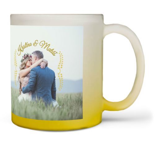 Hrnček ∞ fotografií a textov 330 ml – žlté matné sklo