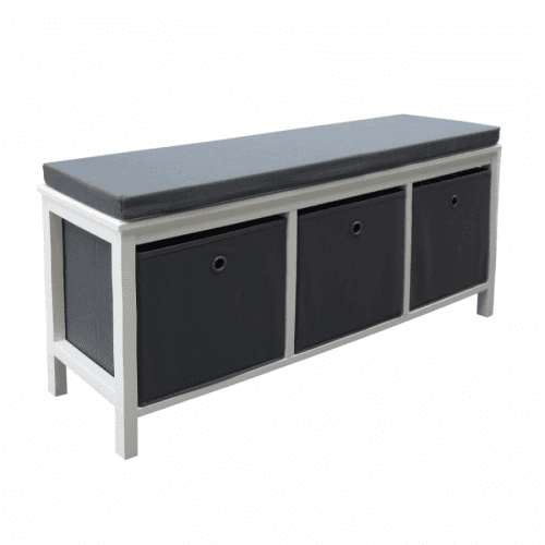 Lavice s 3 látkovými šuplíky, bílá / šedá, EMONE TYP 3