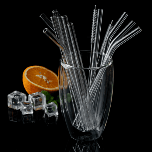 Skleněné slámky, set 12 ks + 2 ks kartáček, čirá, HOTCOLD TYP 2