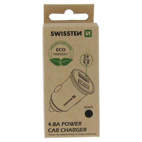 Autonabíjačka Swissten Metal 2xUSB 4,8A Čierna (Eko balenie)