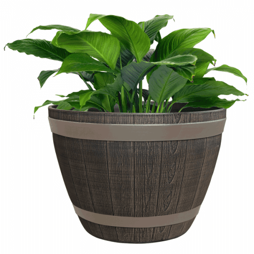 Plastový květináč, šedohnědá barva, vzor dřevo, MODAN TYP 2