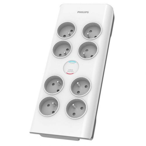Prepäťová ochrana Philips 8x zásuvka, 2m (SPN7080WA/60) biela prepäťová ochrana • 8× 16 A zásuvka • indikátor správneho uzemnenia • indikátor prepäťov