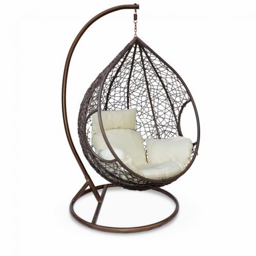 Závěsné křeslo, hnědý ratan / polštáře krémová, NOELA NEW
