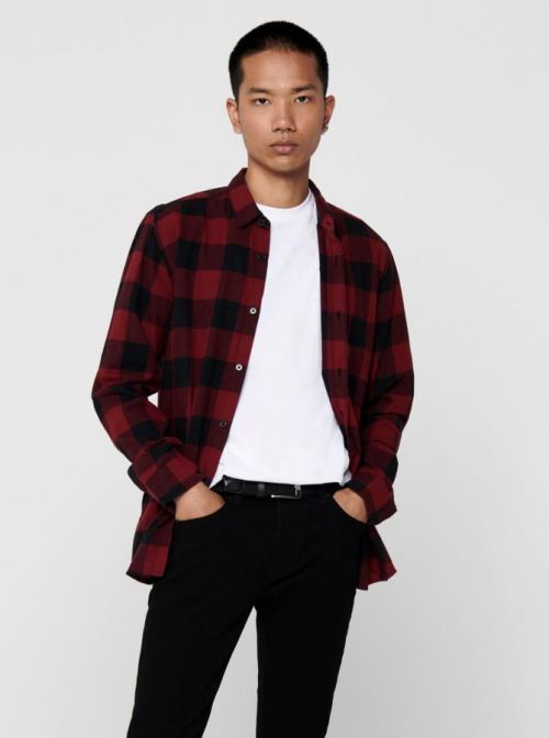 Vínovo-čierna kockovaná košeľa ONLY & SONS Gudmund