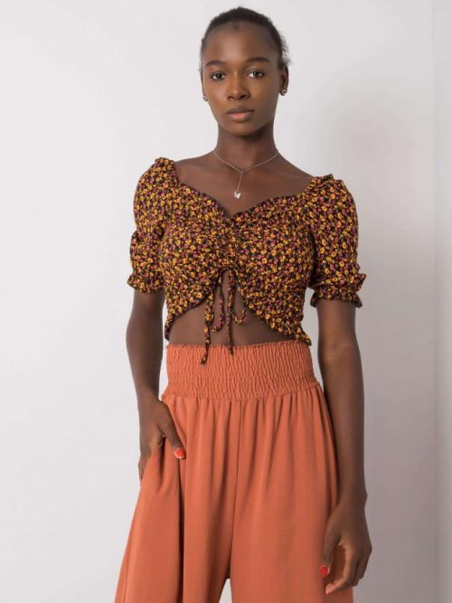 RUE PARIS Čierna kvetinová blúzka S