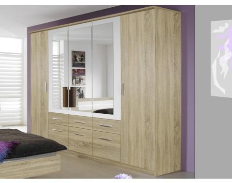 Šatníková skriňa Burano, 225 cm, dub sonoma/biela%