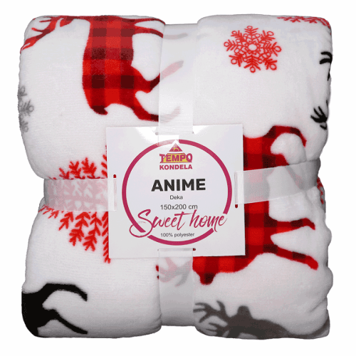 Oboustranná baránková deka, bílá, zimní motiv, 150x200, ANIME