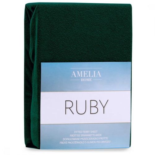 Froté prostěradlo s gumou AmeliaHome Ruby láhvově zelené
