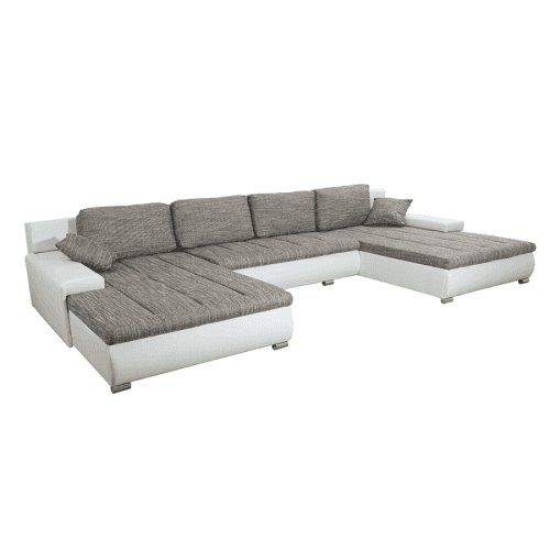 Univerzální sedací souprava, ekokůže bílá / látka šedý melír, TONIKS U UNI