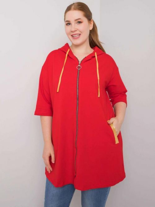 Dámska červená plus size mikina na zips s kapucňou ONE SIZE