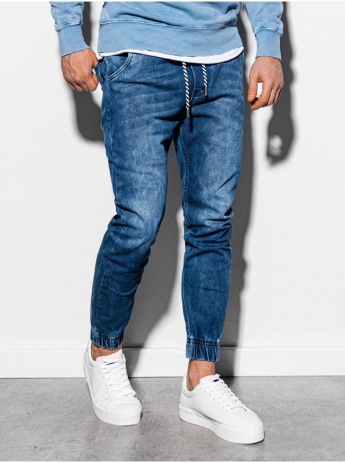 Pánske riflové jogger nohavice P907 - nebesky modré