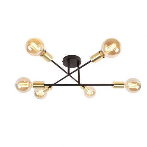 Priemyselné stropné svietidlo čierne so zlatým 6-svetlom Sydney Bondi