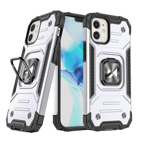 MG Ring Armor plastový kryt na iPhone 12 mini, strieborný