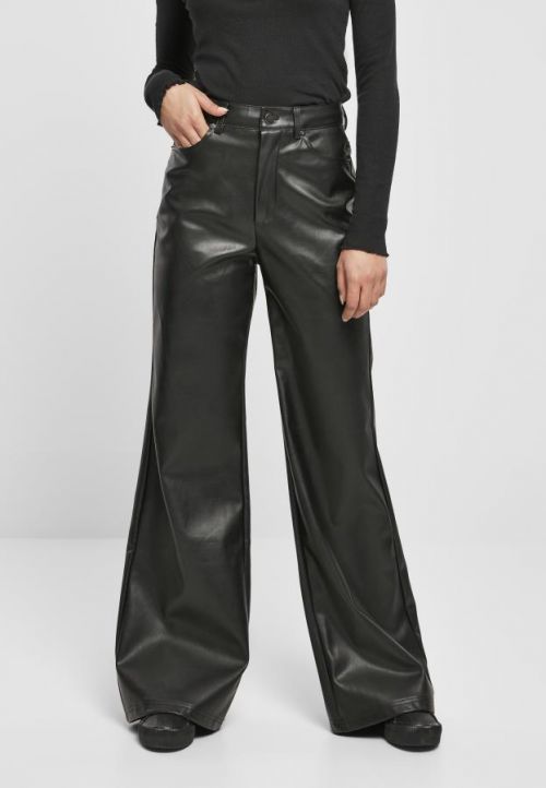Urban Classics Ladies Faux Leather Wide Leg Pants black - 26