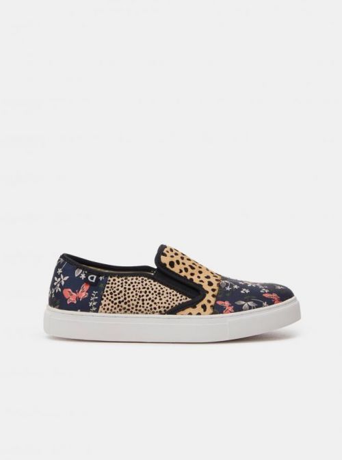 Oranžovo-modré dámske vzorované kožené slip on Desigual Animal Patch