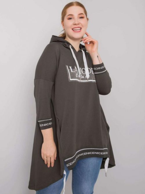 Tmavá khaki dámska plus size mikina s vreckom ONE SIZE
