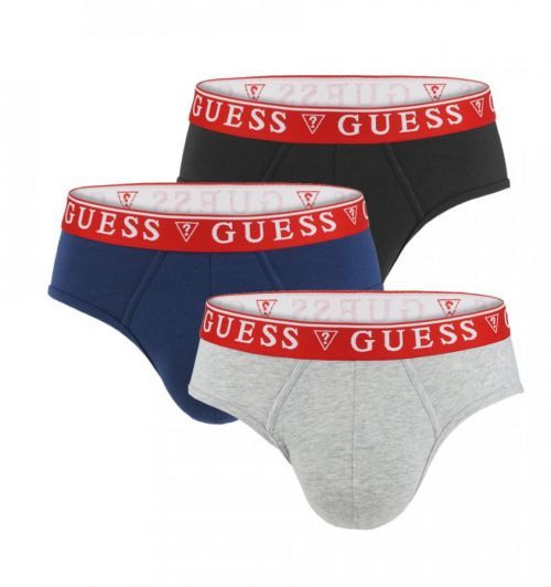 GUESS - 3PACK cotton stretch color slipy s červeným pásom