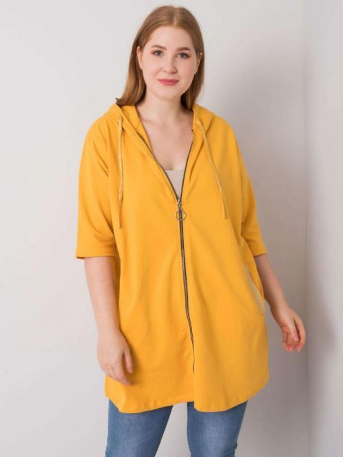 Tmavo žltá dámska plus size mikina na zips ONE SIZE