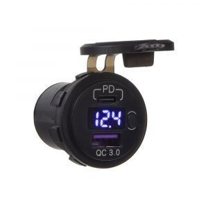 USB nabíjačka 12V s voltmetrom - USB QC3.0 + USB-C / voltmeter do panela