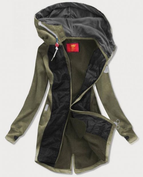Khaki-čierna dámska dlhá mikina s kapucňou (532) khaki S (36)