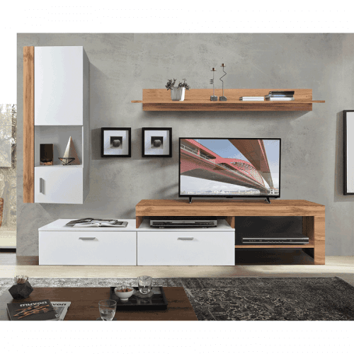 TEMPO KONDELA Obývacia stena, dub wotan/biela, ALUBA