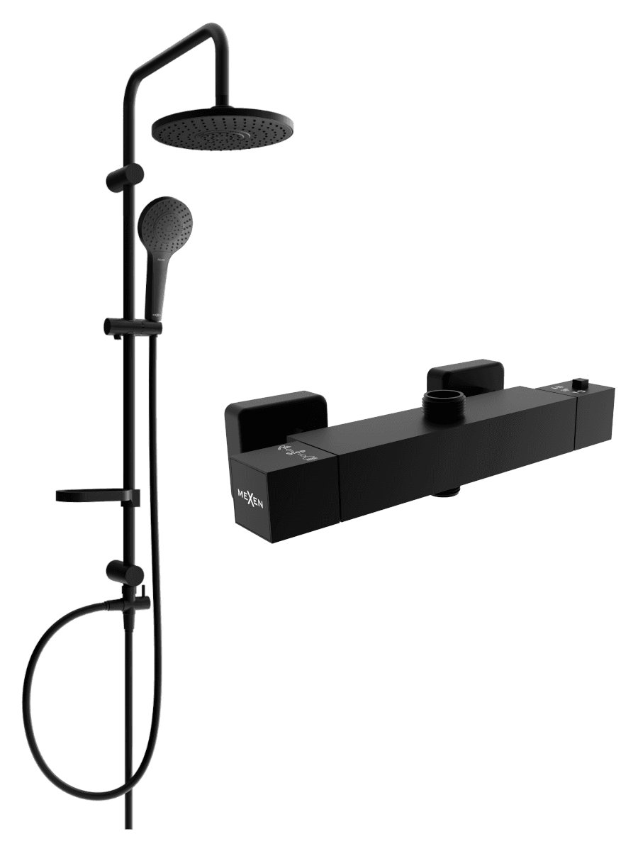 Sprchový set MEXEN ERIK - termostatická baterie Cube černý II
