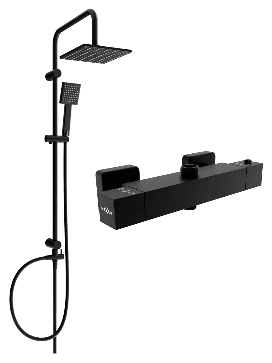 Sprchový set MEXEN Tord - termostatická sprchová baterie Cube černý II