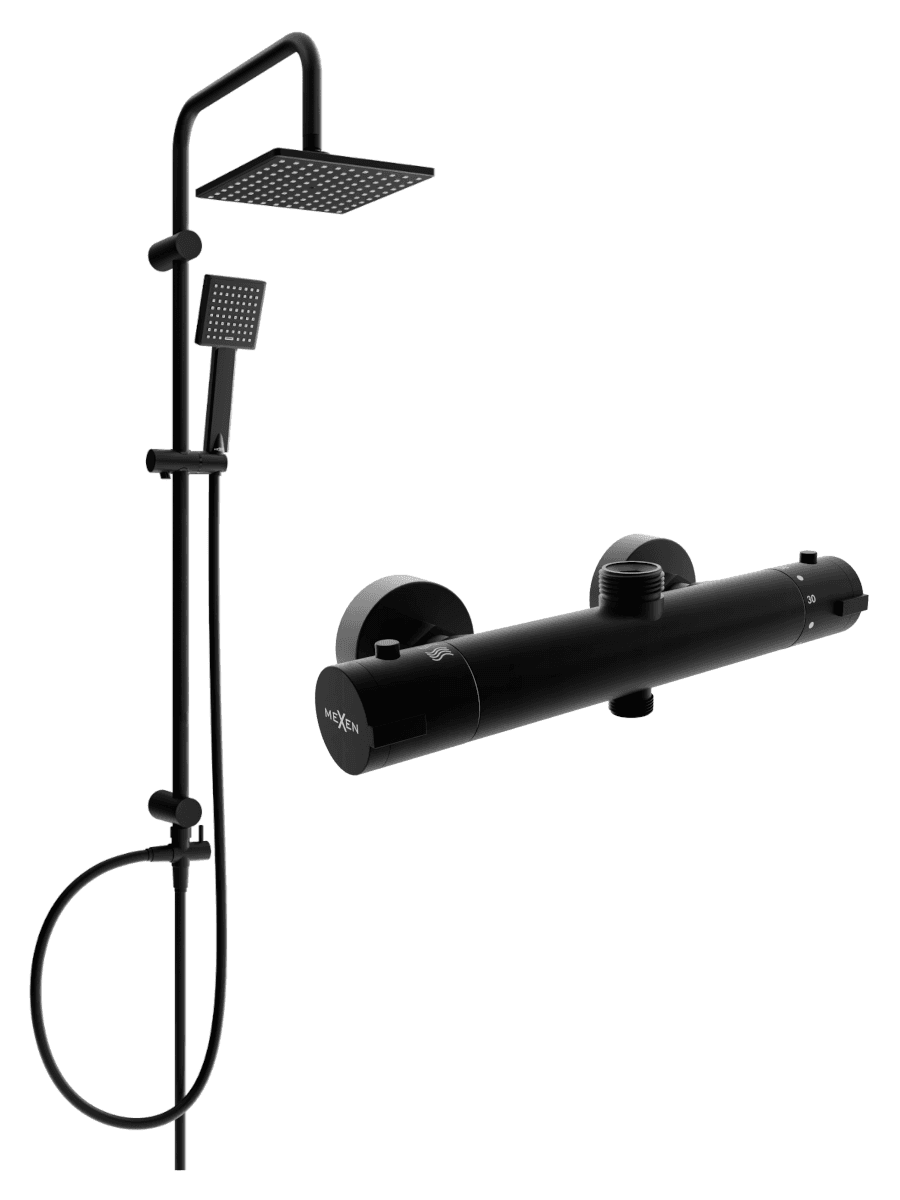 Sprchový set MEXEN Tord - termostatická sprchová baterie Kai černý II