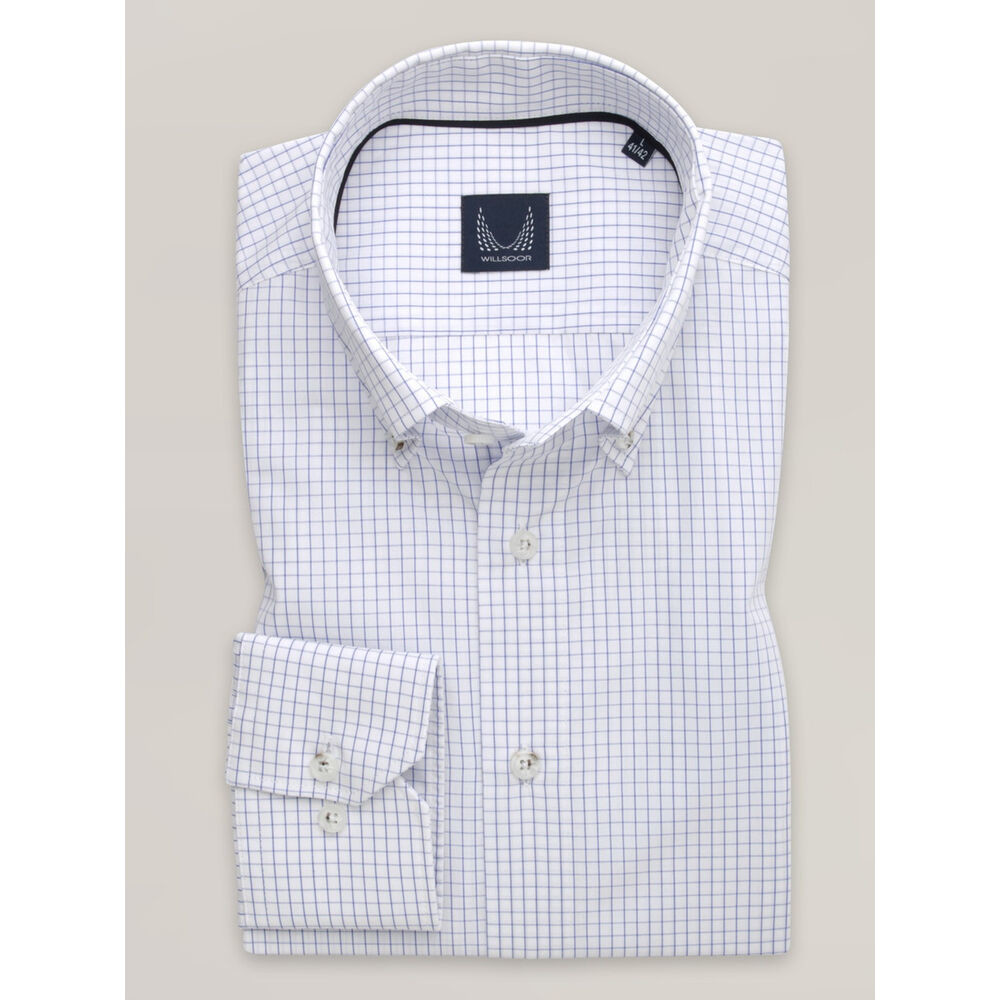 Pánska košeľa slim fit biela s tmavomodrým kockovaným vzorom 16037