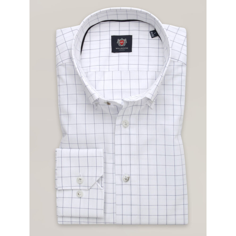 Pánska košeľa slim fit biela s tmavomodrým kockovaným vzorom 16039