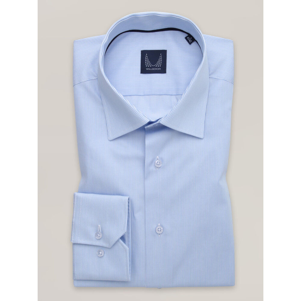 Pánska košeľa slim fit v svetlomodrej farbe s jemným pruhovaným vzorom 16041