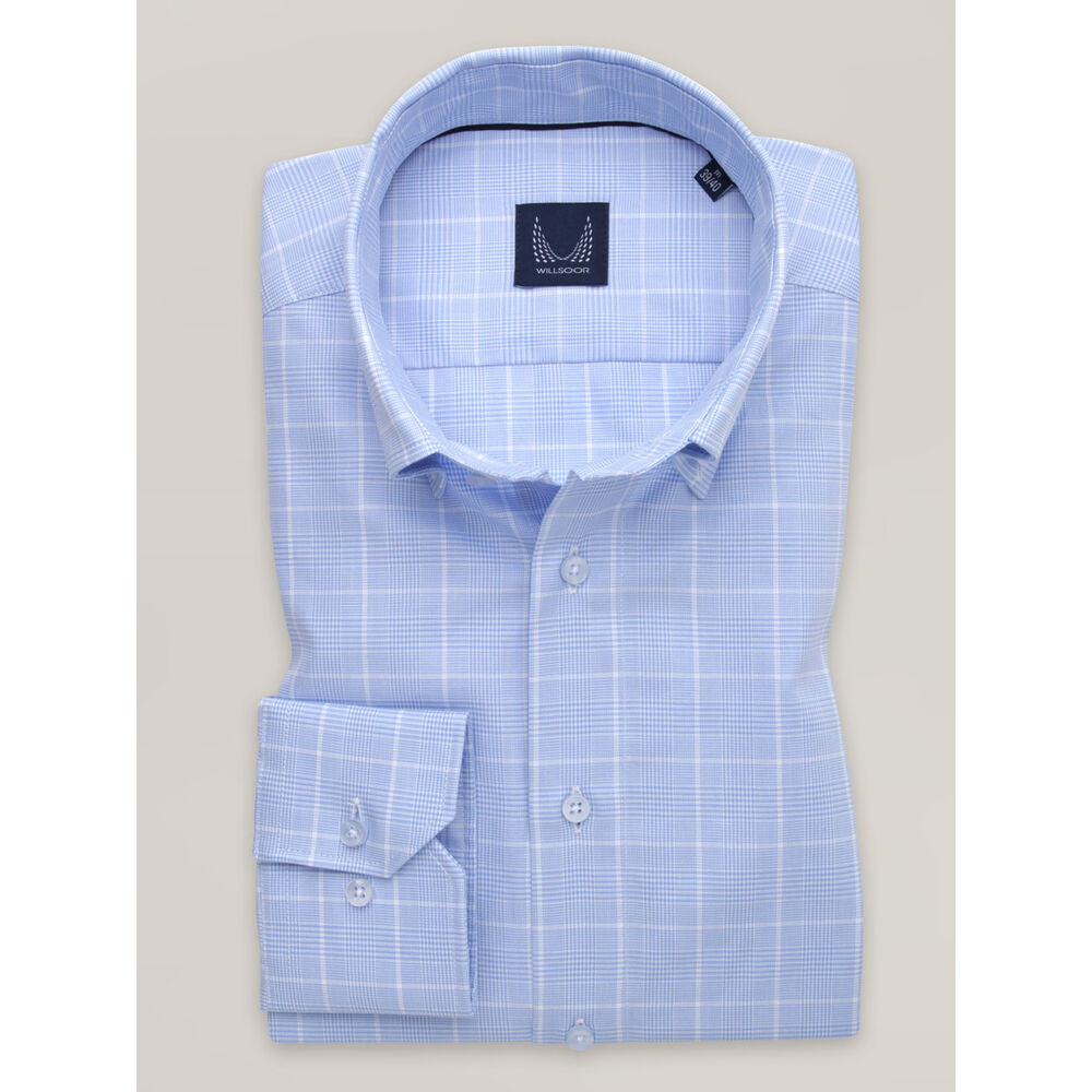 Pánska košeľa slim fit svetlomodrá s kockovaným vzorom 16047
