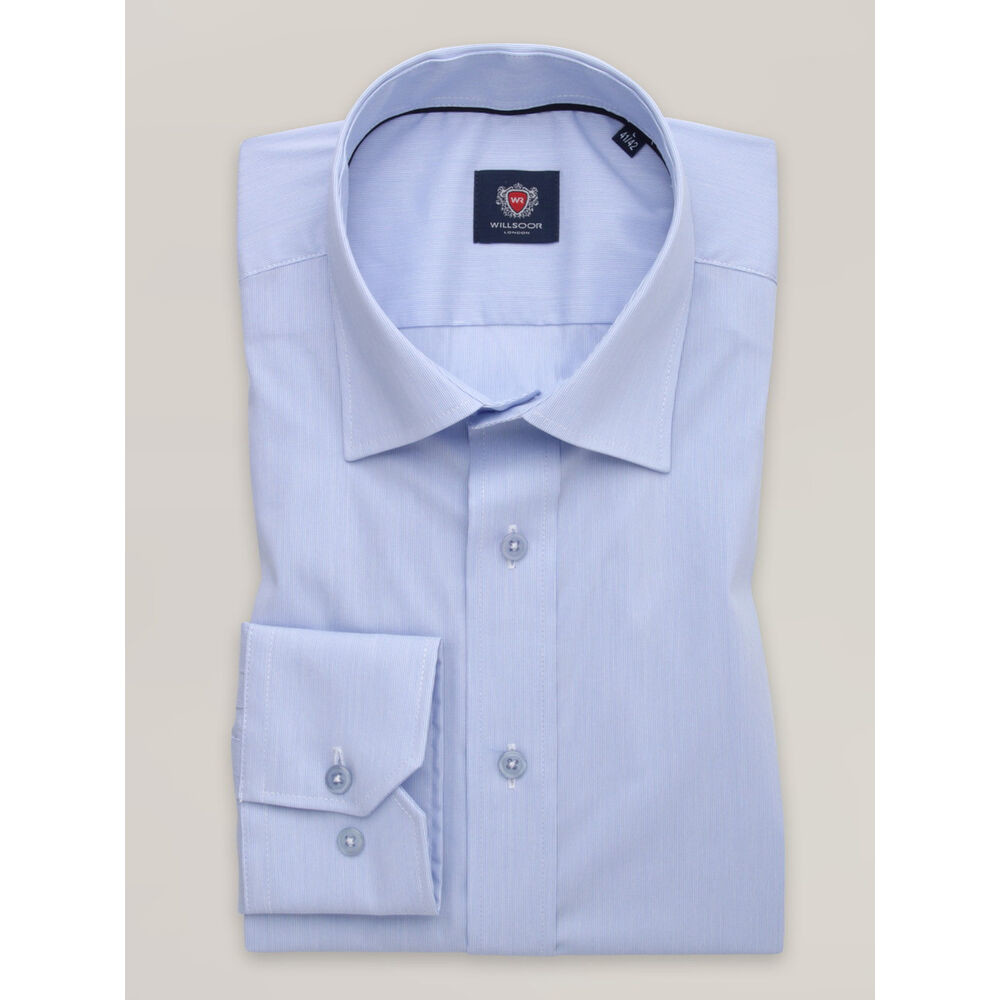 Pánska košeľa slim fit v svetlomodrej farbe s jemným prúžkovaným vzorom 16049