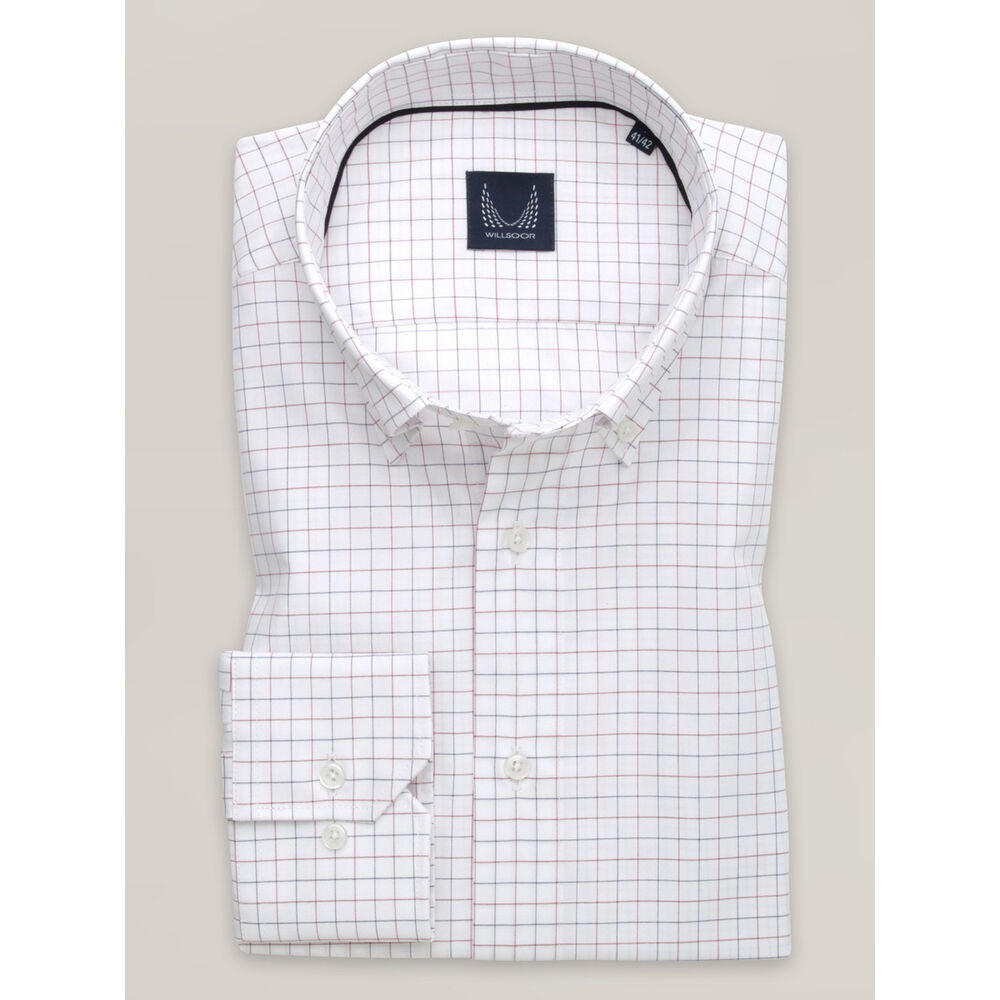 Pánska košeľa slim fit biela s tmavomodrými a červenými kockami 16053