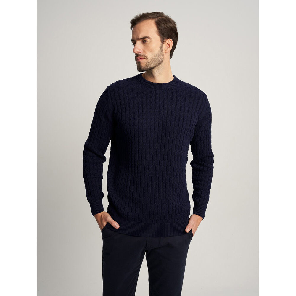 Pánsky sveter tmavomodrý z bavlnenej pleteniny 16057
