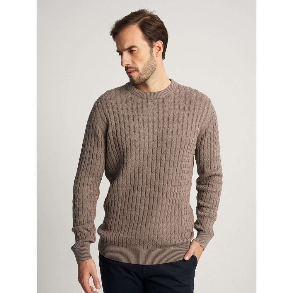 Pánsky sveter svetlohnedý z bavlnenej pleteniny 16059